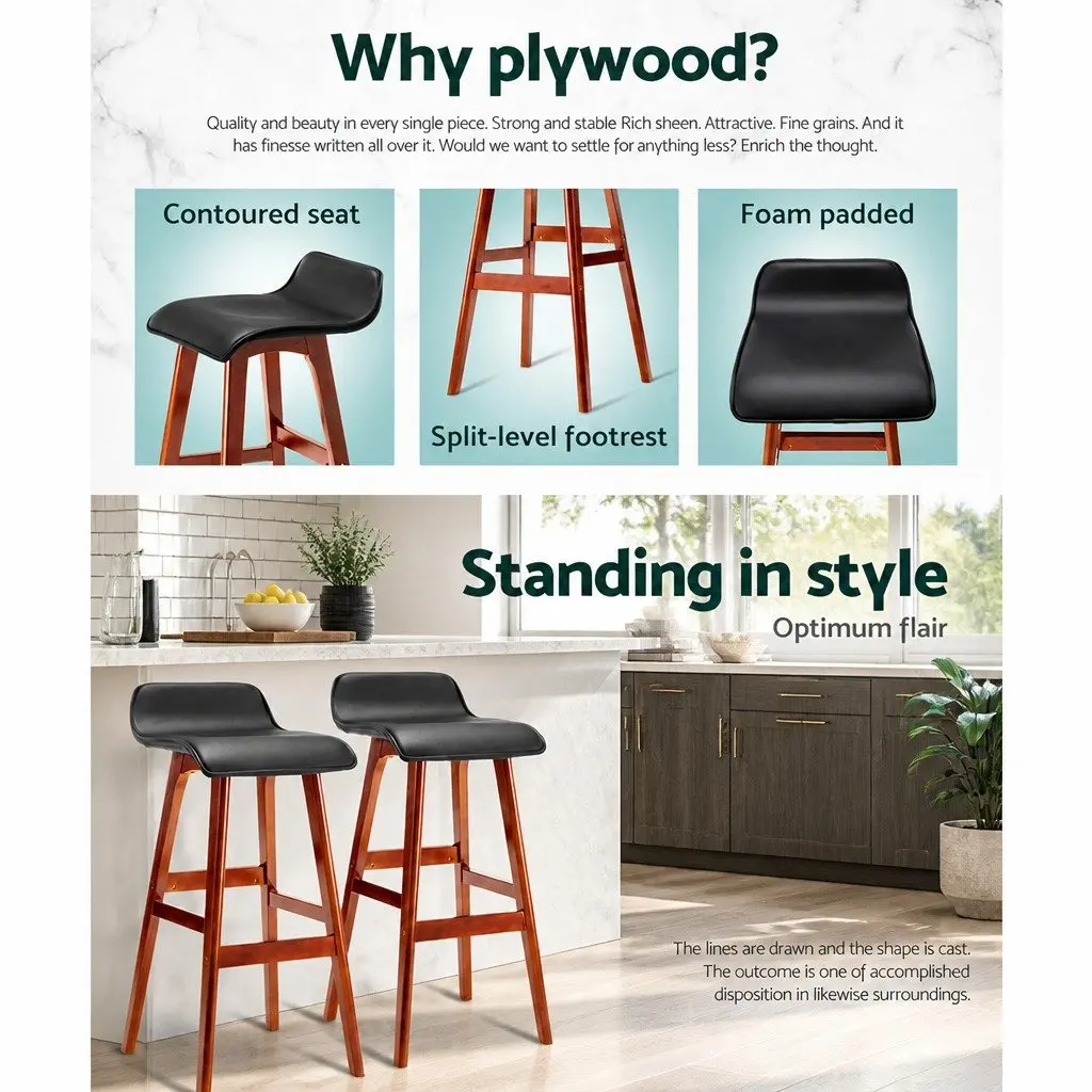 Bar Stools Wooden Set of 2 Black Bentwood Kitchen Dining Seating with Footrest