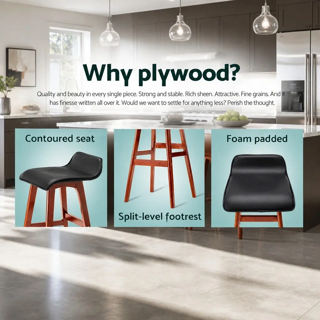 Bar Stools Set of 4 Black Wooden Bentwood Kitchen Counter Seating Padded