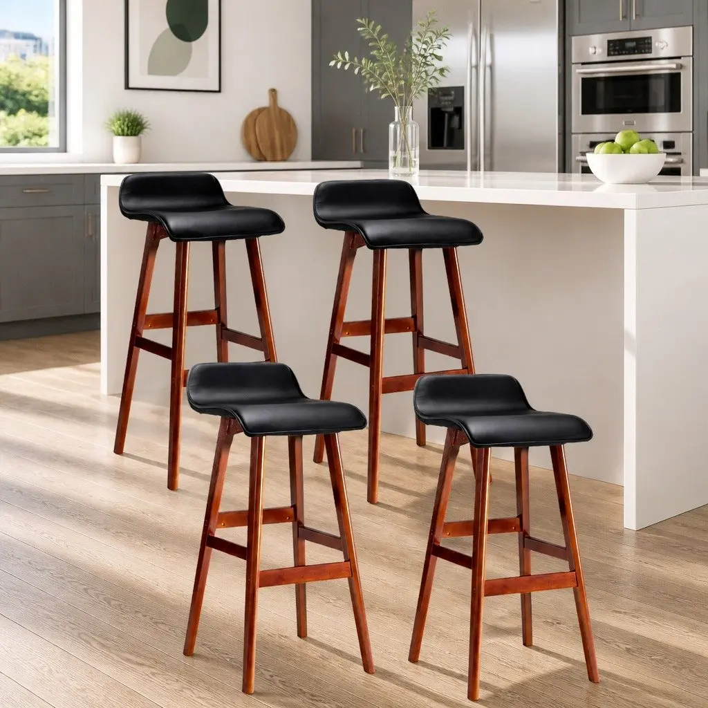 Bar Stools Set of 4 Black Wooden Bentwood Kitchen Counter Seating Padded