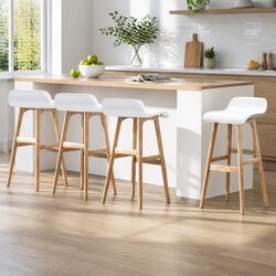 White Padded Seat Wooden Bar Stool Set of 4