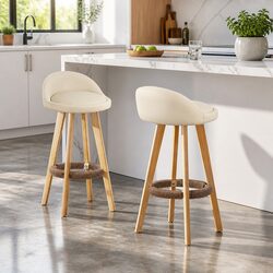 Modern Beige Swivel Bar Stools with Padded Seat