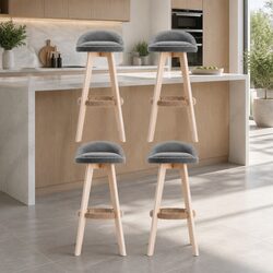 4-Piece Bar Stool Set with Linen Seat and Bentwood Frame
