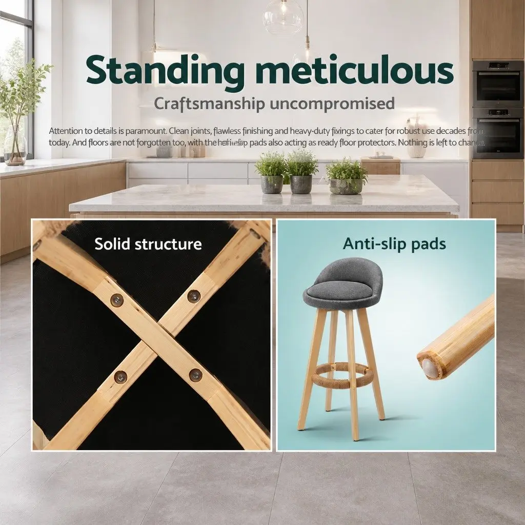 Bar Stools Set of 4 Padded Linen Seat Bentwood Frame Grey Dining Kitchen