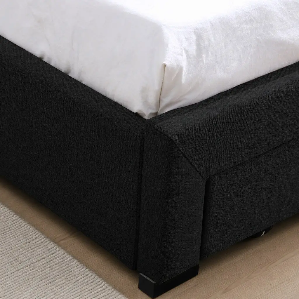Queen Bed Frame Upholstered Storage Drawers Dark Grey Bedroom Furniture