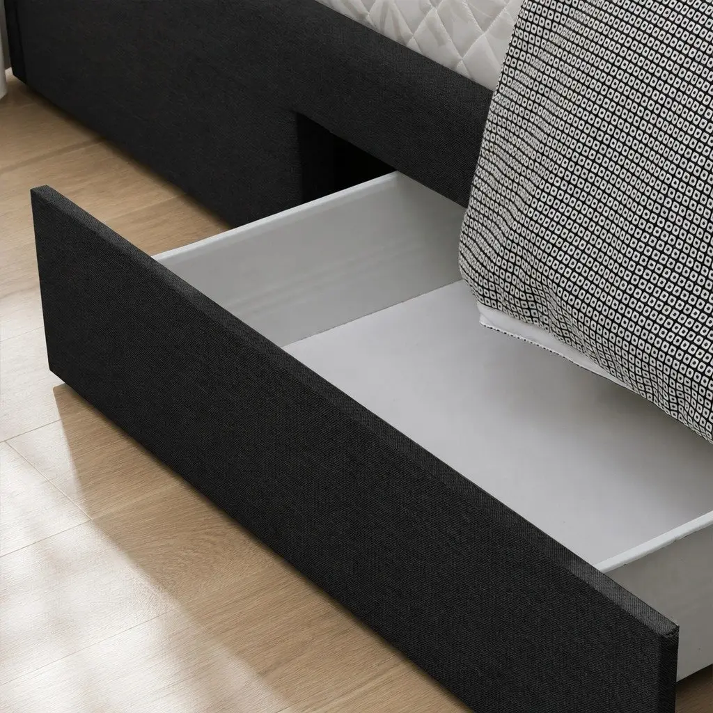 Queen Bed Frame Upholstered Storage Drawers Dark Grey Bedroom Furniture