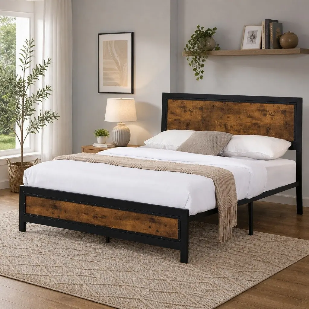Double Bed Frame Noise-Free Support Double Brown