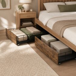 Queen Size Double Bed Frame with Four Under-Bed Storage Drawers