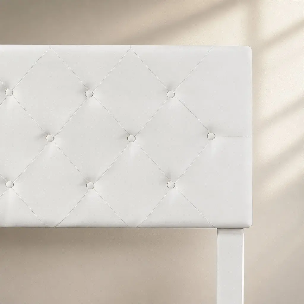 Queen Bed Frame with 4 Storage Drawers Tufted Headboard Cream