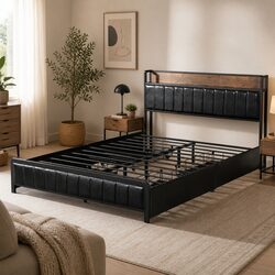 Queen Bed Frame with Storage Drawers and Power Ports