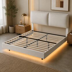 Height Adjustable Floating Bed Frame with LED Lights