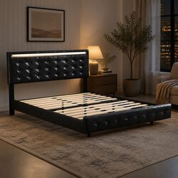 Floating Bed Frame Double with Adjustable LED Headboard