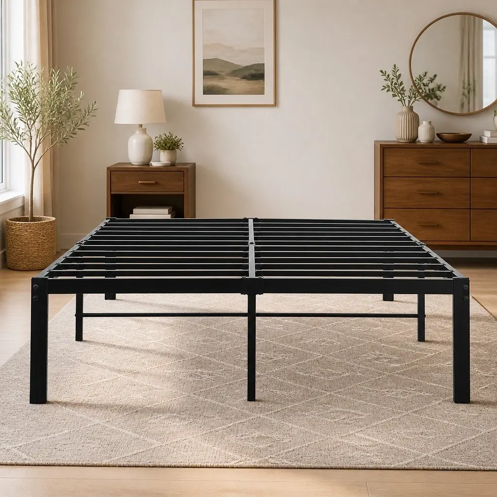 Heavy Duty Metal Bed Frame Full Size Black Storage Platform Foundation