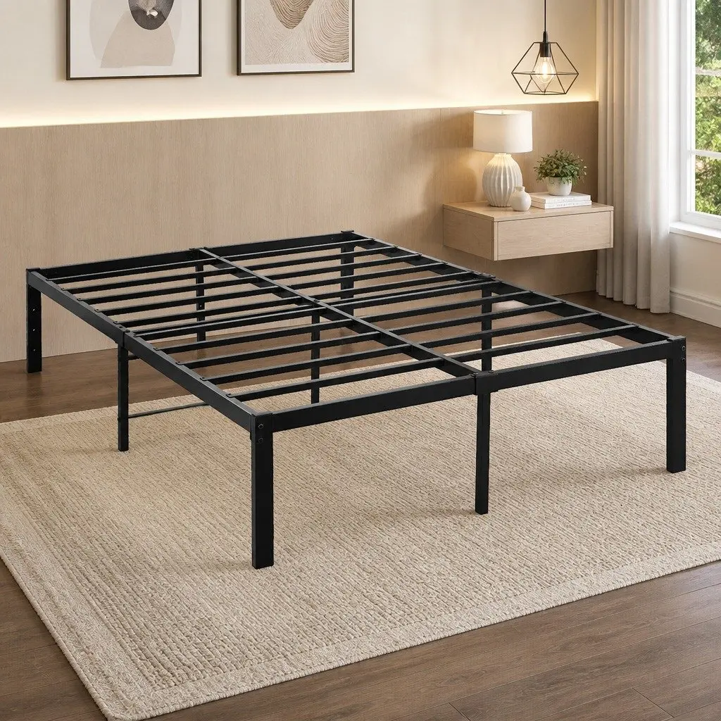 Heavy Duty Metal Bed Frame Full Size Black Storage Platform Foundation
