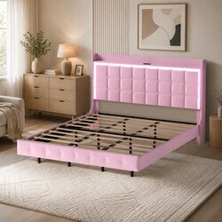 King Size Floating Bed Frame with LED Headboard