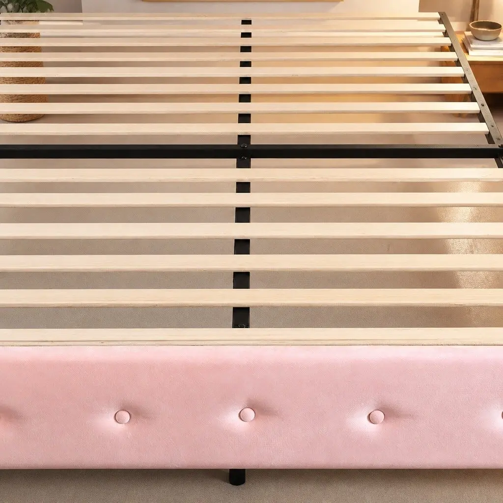 Single Floating Bed Frame LED Headboard USB Charging Pink Modern Bedroom