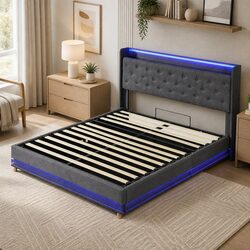 Double Bed Frame with Gas Lift Storage and LED Headboard