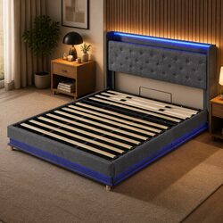 King Bed Frame with Gas Lift Storage and USB Port