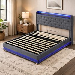 Queen Bed Frame with Gas Lift and Storage Features
