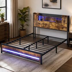 Industrial Double Bed Frame with Storage and Charging Features