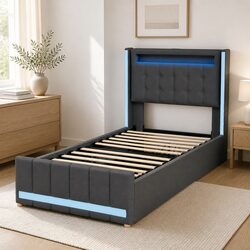 Single Bed Frame with Drawers and USB Ports