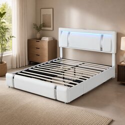 King Bed Frame with Adjustable PU Leather Headboard