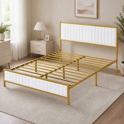 Queen Bed Frame with Metal Support Legs and Under-Bed Storage