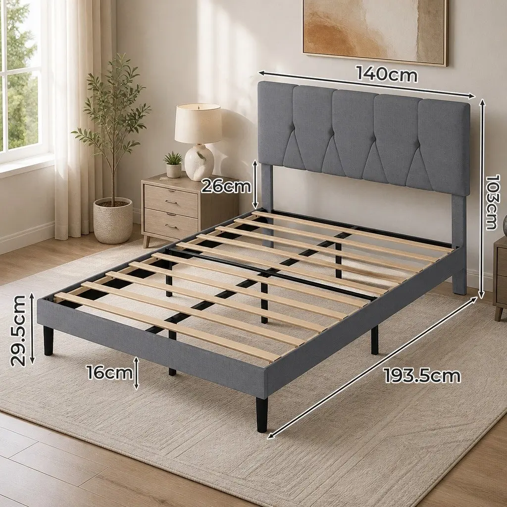 Double Upholstered Platform Bed Frame with Under-Bed Storage Dark Grey