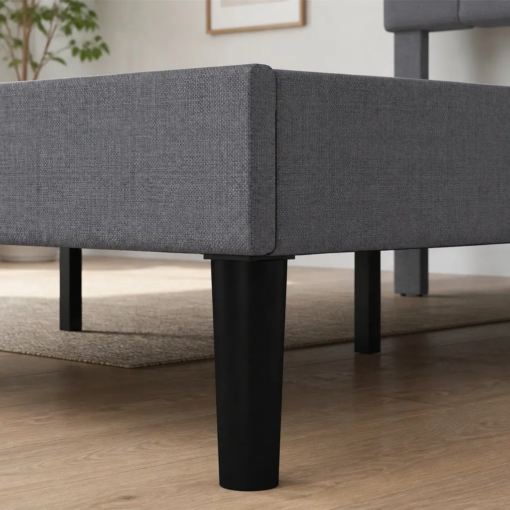 Double Upholstered Platform Bed Frame with Under-Bed Storage Dark Grey