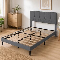 Queen Size Upholstered Bed Frame with Storage and Slats