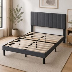 Queen Platform Bed Frame with Upholstery and Storage Space