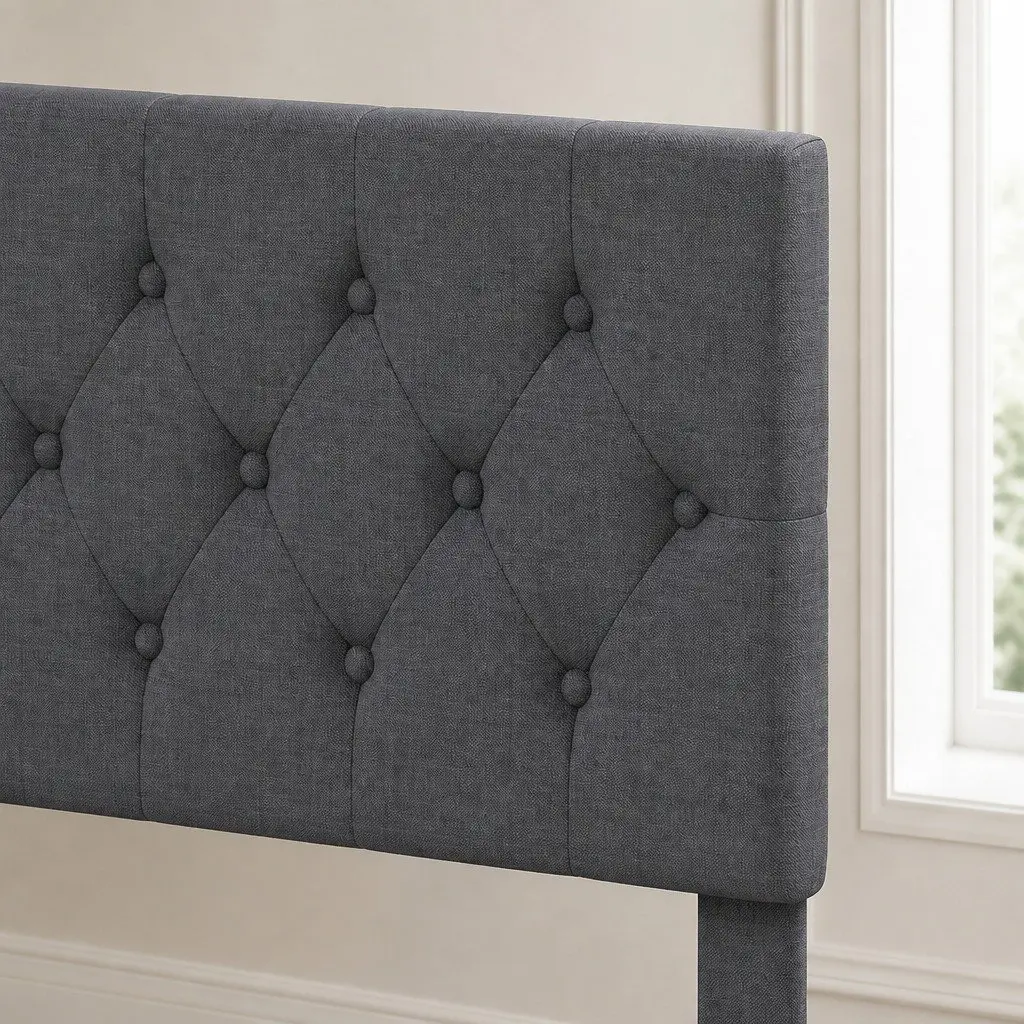 Upholstered Platform Bed Frame Storage Double Mattress Base Wooden Slat Dark Grey