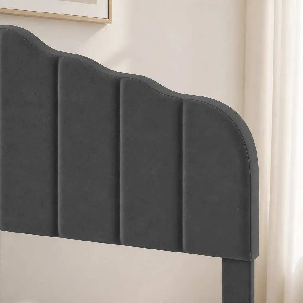 Upholstered Platform Bed Frame Under-bed Storage Queen Size Dark Grey
