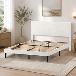Adjustable Headboard Double Bed Frame in Cream White