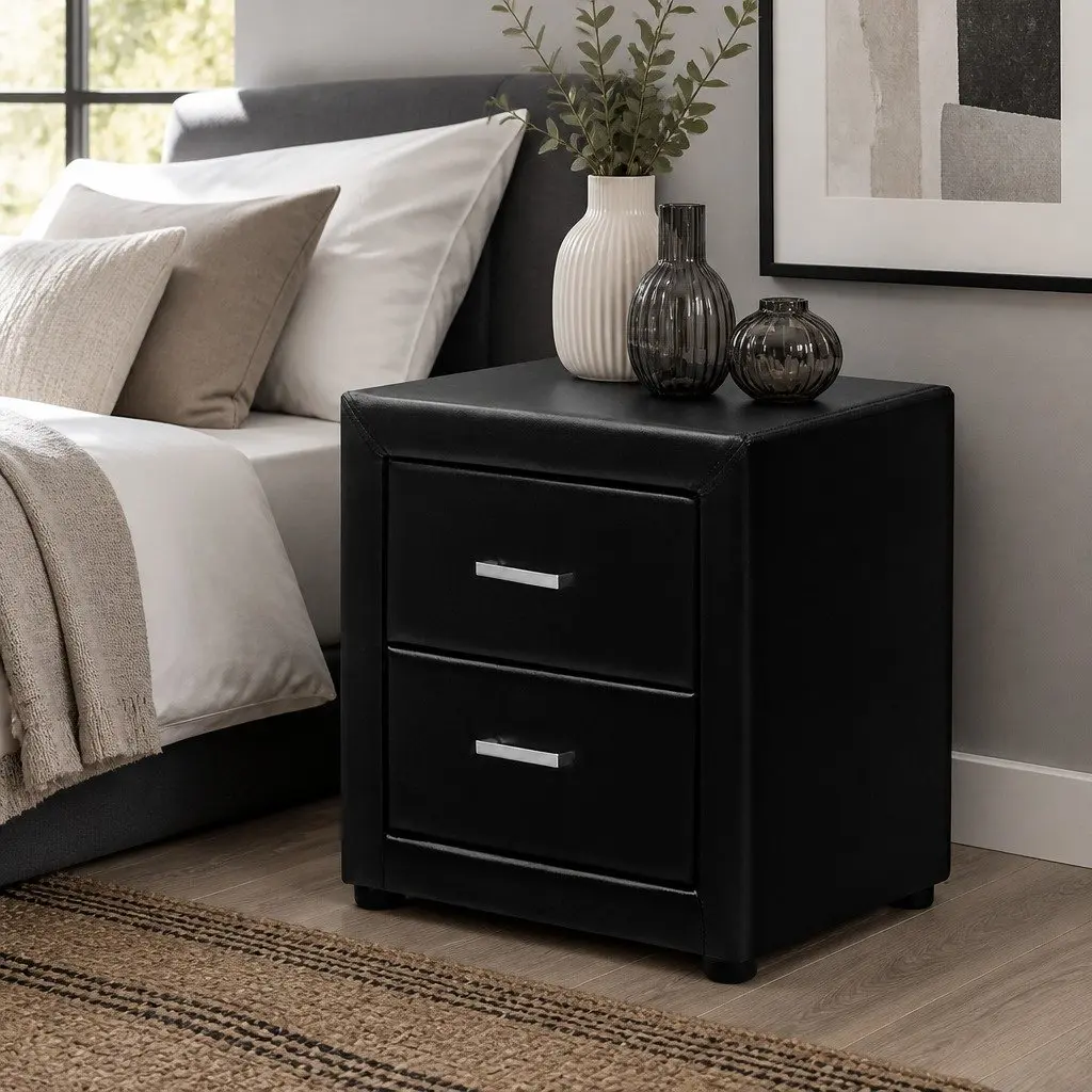 Bedside Table Two Drawers Storage Convenience Black