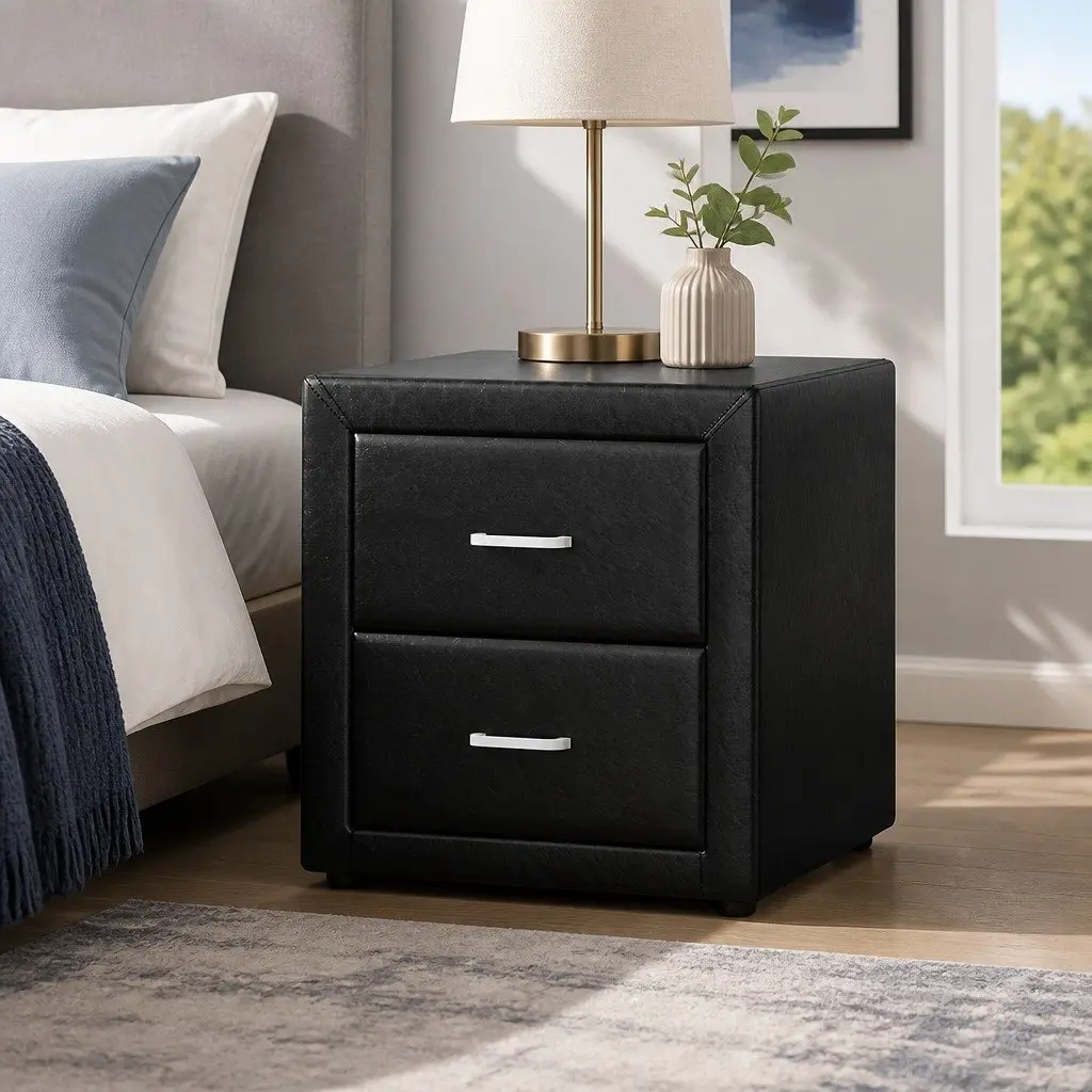 Bedside Table Two Drawers Storage Convenience Black