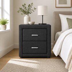 2-Drawer Bedside Table in Charcoal Fabric