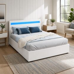 Double Bed Frame with Gas Lift Storage and LED Headboard
