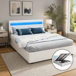 Queen Size Gas Lift Storage Bed Frame with LED Lighting