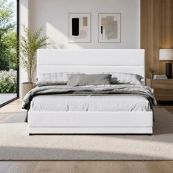 Queen Size Bed Frame with Gas Lift and LED Lighting
