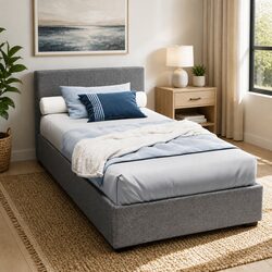 King Single Bed Frame with Gas Lift Storage in Grey