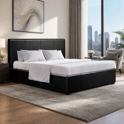 Queen Gas Lift Storage Bed Frame with Upholstered Headboard