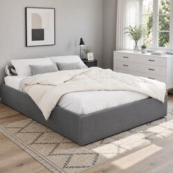 Grey Wooden Double Bed Frame with Gas Lift Storage System