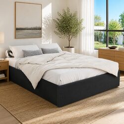 Gas Lift Queen Bed Frame with Storage in Charcoal Upholstery