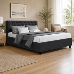 Queen Bed Frame with Tufted Headboard and Gas Lift