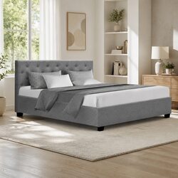 Queen Bed Frame with Gas Lift Storage and Wooden Slats