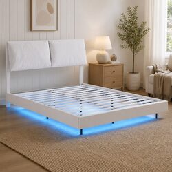 Queen Bed Frame with Floating Design and LED Lighting