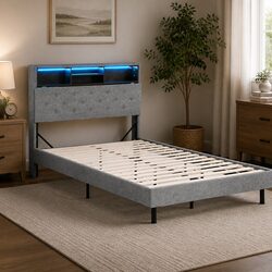 King Single Bed Frame with LED Lighting and Storage Solutions