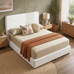 Double Bed Frame in Boucle Fabric with Tool-Free Setup
