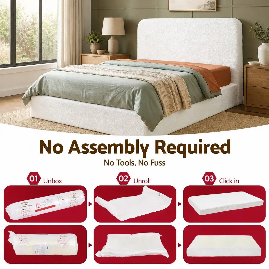Double Bed Frame Soft Boucle Fabric Tool-free Instant Expansion White