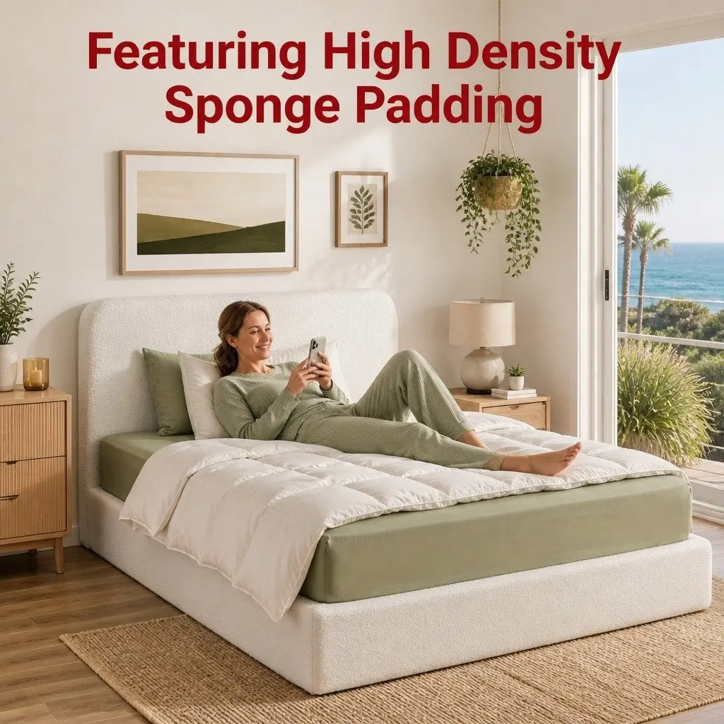 Double Bed Frame Soft Boucle Fabric Tool-free Instant Expansion White